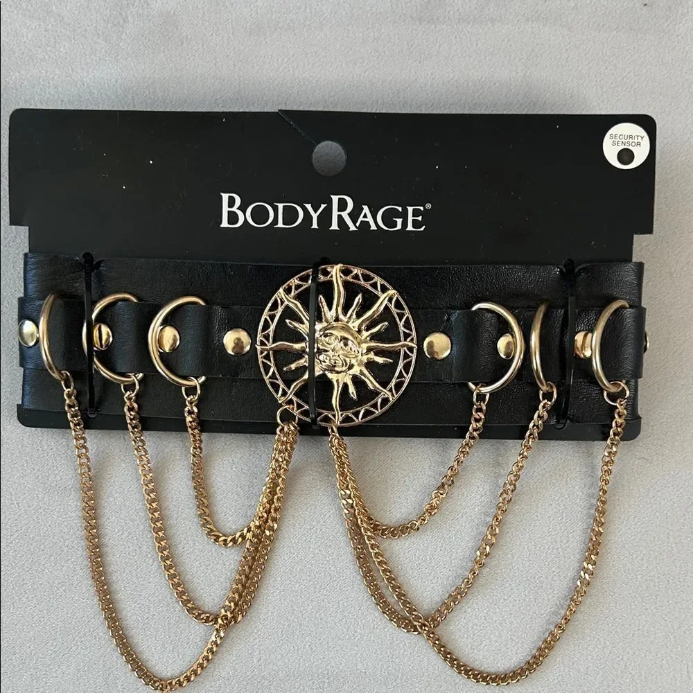 BodyRage Leather And Gold Choker Necklace